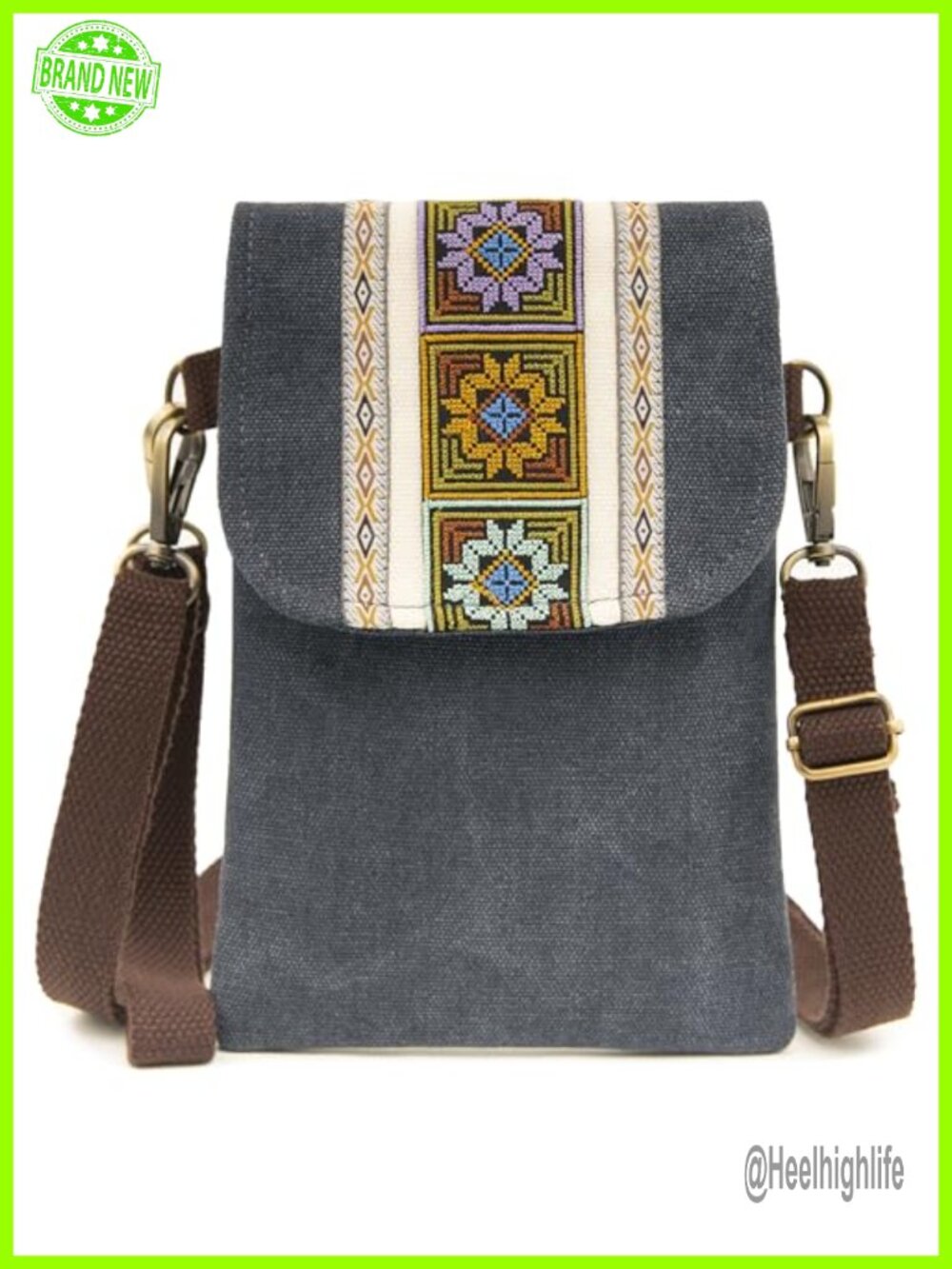 Vintage Embroidered Canvas Small Crossbody Bag Cell Phone Pouch Wristlet